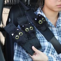 Black Cat Car Seat Belt Shoulder Pad Cute Soft Plush Strap Cover Safety Belt Protector for Women Girls Universal Auto Interior