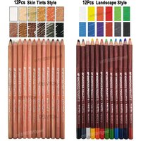 12Pcs Professional Wood Colored Soft Pastel Pencils 4.0mm Lead Core Skin Tints Portrait Landscape Art Drawing Sketching Graffiti