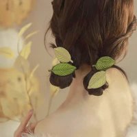 4-Piece Set of Forest-Style Green Embroidered Leaf Hair Clips, Beautiful and Simple Fairy Stage Performance Photography Women's Hair Accessories