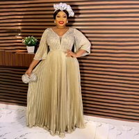 Afican Fashionable Elegant Evening Dress High Waist Deep V-Neck Pleated Color-Changing Light Diamond Beaded Elegant Dress