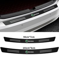 Carbon Fiber Car Emblem Door Sill Protector Sticker Rear Trunk Film For Skoda Kodiaq Octavia Enyaq Kamiq Scala Rapid Superb MK2