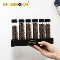 Coffee Beans Storage Container Glass Tube Bottle With Breathable Lid Wooden Display Rack Barista Accessories Coffeware Sets Gift