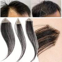 Ultra-Thin Men's Hair Topper - 100% Real Human Hair, Invisible Seamless Forehead Patch & Sideburns Toupee, Straight,1B Color