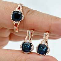 Kinel Fashion 585 Rose Gold Color Ring Earrings for Women Shiny Blue Natural Zircon Accessories High Quality Daily Jewelry Ste