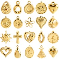 7pcs Heart/Sun/Princess Dress/Flower Charm Stainless Steel Metal Pendant DIY Handmade Craft Necklace Bracelet Jewelry Making