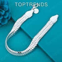 10mm 925 Sterling Silver Flat Side Chain Bracelet Fashion Design Jewelry For Men Women Party Anniversary Gift Accessories 8-Inch