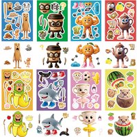 8Sheets Italian Brainrot Make a Face Puzzle Stickers Tung Tung Sahur Animals DIY Assemble Jigsaw Cartoon Decals Party Toy Gift