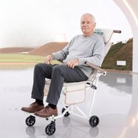 Folding Wheeled Mobility Aid Chair Travel Stroller Trolley for Elderly Portable Lightweight Push Walker Cart Carrier Outdoor Use