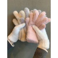 AliExpress NONE Fashion Winter Mink Velvet Five Finger Gloves Plush Warm Cold-proof Gloves Women Outdoors Cycling Solid Color Wistiti Mittens