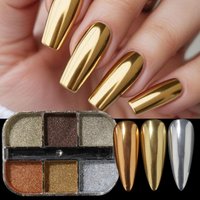 6 Grids Magic Mirror Chrome Nail Powder Holographic Golden Silvery Metallic Metal Nail Art Dust Y2K Aesthetic Rubbing Glitter