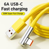 120W 6A USB Turbo Fast Charging Cable 90 Degree Elbow For Xiaomi mi 15 14 13 12 Type C Cable Redmi Note 10 9 8 Pro K70 Poco X6