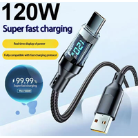120W USB to Type C Cable Phone Super Fast Charging Cable 100W Type-C To Type-C Data Cord With LED Display For Huawei Oppo Vivo