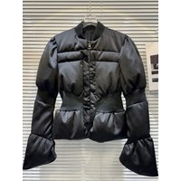 Elegant Dark Splice Women's Cotton Jacket Slimming Waist Design Warm Outerwear Long Sleeve Zipper Closure Stand Collar Coat