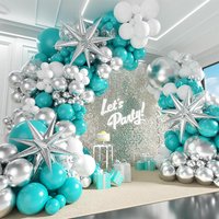 Teal Silver White Balloon Garland Arch Kit for Wedding Engagement Anniversary Bridal Shower Babyshower Birthday Party Decoration