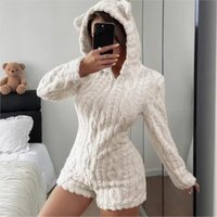 Neuer Herbst-Winter-Plüsch-Hoodie-Overall für Damen, modischer, bestickter Bären-Overall, lässige Damen-Hauskleidung, Plüsch-Playsuit