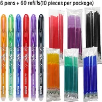 66pcs Erasable Pen refill Set Blue Black Ink Gel Pen Erasable Refill Rod Washable Handle School Office Writing Stationery