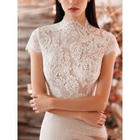 Wedding Bolero Jacket High Neck Short Sleeve Lace Bridal Wear Wraps Wedding Women Customized Accessories