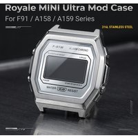 Royale Ultra Mod für CASIO F-91/A158/A159 Uhrengehäuse 316L Edelstahl K1 Mineral Poliert Gebürstetes Mattes Gehäuse Sunray Zifferblatt-Set