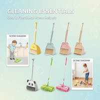 Cute Panda Small Broom And Dustpan Set Toddler Pretend Play Cleaning Combo Housekeeping Helper for Kids