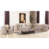 Modern Luxury Stainless Steel Frame Sofa Set Home Furnishings Living Room Villas Offices Durable Wood Fabric Furniture Halls
