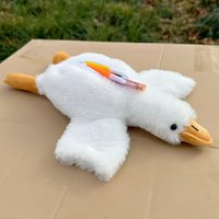 Cute Big White Goose Plush Pencil Bags Soft Kawaii Animals Pen Case Student Fun Cartoon Stationery Student Anime Storage Bag