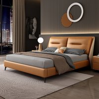 Leather Luxury Bed Modern Wooden Frame Double Space Saving Sleeping Safe Bed Full Queen Letto Matrimoniale Trendy Furniture