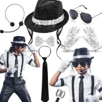 Anime MJ Michael Cosplay Accessories Set Jackson Sequin Hat Gloves Sunglasses Suspender Tie for Halloween Carnival Party Props