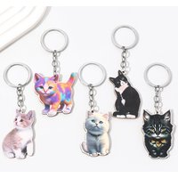 Cute Kitten Keychain New Cartoon Black And White Cat Pendant Simulation Pet Women's Backpacks Accessories Car Animal Key Chain