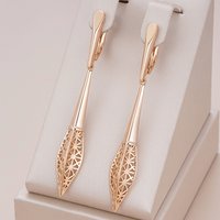 Elegant Temperament Hollowed Golden Long Dangle Earrings for Women Fashion Charm Banquet Wedding Anniversary Jewelry Accessories