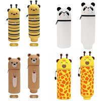 1pc Cute Foldable Pencil Case Animal Shape Dirt Resistant Pen Container Broken-resistant Silicone Animal Pencil Case School Use