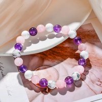1pc Women's Fashion 8mm White Turquoise Amethyst Rose Quartz Natural Stone Aura Balancing Sleep Bracelet