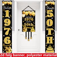 2D Flat 3-Piece 50th Birthday Banner, Polyester, 70.9×11.8in, Black Gold Porch Sign, Indoor Outdoor Party Supplies