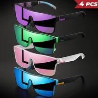 AliExpress NONE 4PCS Classic Colorful Square Sports Sunglasses One-Piece Lens, UV400 Unisex Comfort Fit for Cycling, Travel, Outdoor & Daily Use