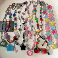 Y2K Candy Star Pendant Colorful Resin Beaded Choker Short Clavicl Chain Necklace Cute Women Girls Aesthetic Harajuku Accessories