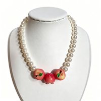 Sweet Cool Style Apple Pendant Pearl Necklace Unique Design Fruit Choker Retro Neck Jewelry for Women