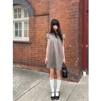 Doll collar American retro plaid short-sleeved loose foreign style dress 2026 Women's Summer French Doll Shirt Bright Sleeveless