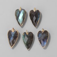 2Pcs Shiny Labradourites Heart Shape Pendants Faceted Natural Stone Rose Quartzs Charm For Jewelry Making DIY Necklaces Earrings