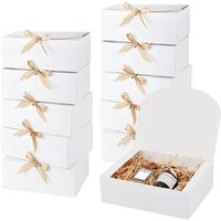 3pcs Large White Gift Box with Ribbon Wedding Bridesmaid Gift Packaging Box Birthday Party Favors Candy Cookie Storage Christmas