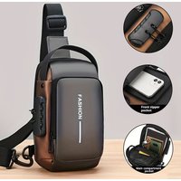 Men's Sporty Crossbody Chest Bag with Password Lock Motorcycle Sling Phone Pack for Outdoor Commute