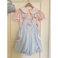 Preppy Style Kawaii Design Lolita Dress Sets Female Cute Doll Collar Shirt + Bow Strappy Dresses Schoolgirl Two Piece Set 2025