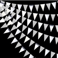 10Ft Silver Birthday Party Banner Decorations Paper Triangle Banner Flag Garland Pennant Bunting for Graduation Party Supplies