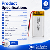 3.7V 400mAh 602040 LiPo Polymer Battery High Capacity Rechargeable Battery for Bluetooth Headset Beauty Device Selfie Stick