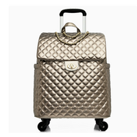 Women PU Leather Travel Luggage Suitcase Diamond Patterned Waterproof Cabin-Size 20 Inch Carryon Trolley Bag with Spinner Wheels