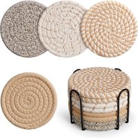 Minimalist Cotton Fabric Coasters with Non-Woven Lining, 4pcs Absorbent Drink Coasters for Coffee Table Home Decor