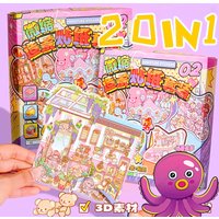 New! 20IN1Box 2.5D DIY Landscape Sticker Album Book 3d House Pocket Cabin Scene Game Stickers Festival Gift for Child Kid
