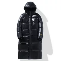 Winter Long Down Jacket Men's Light Luxury Black Gold Shiny Waterproof White Duck Down Warm Jacket Women's Brand Ski Hooded Coat