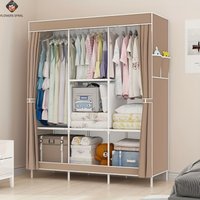 Three Column Simple Wardrobe, Dust-Proof Portable Wardrobe With Steel Frame, Suitable For Bedroom And Rental Use
