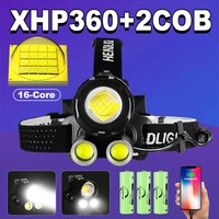 Le plus puissant XHP360 Led phare phare 18650 USB lampe de poche rechargeable 2COB lumière Camping en plein air pêche lampes frontales
