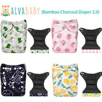ALVABABY 1pc Bamboo Charcoal Cloth Diaper Shell with Double Gussets and Tummy Panel Reusable Baby Cloth Nappy Fashion Design