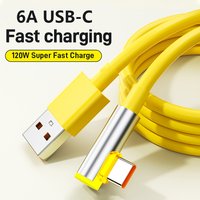 90 Degree 120W Max Fast Charge Cable High Speed Data Transfer Cord 6A USB to Type C Fast Charging Wire For iPhone Xiaomi Redmi
